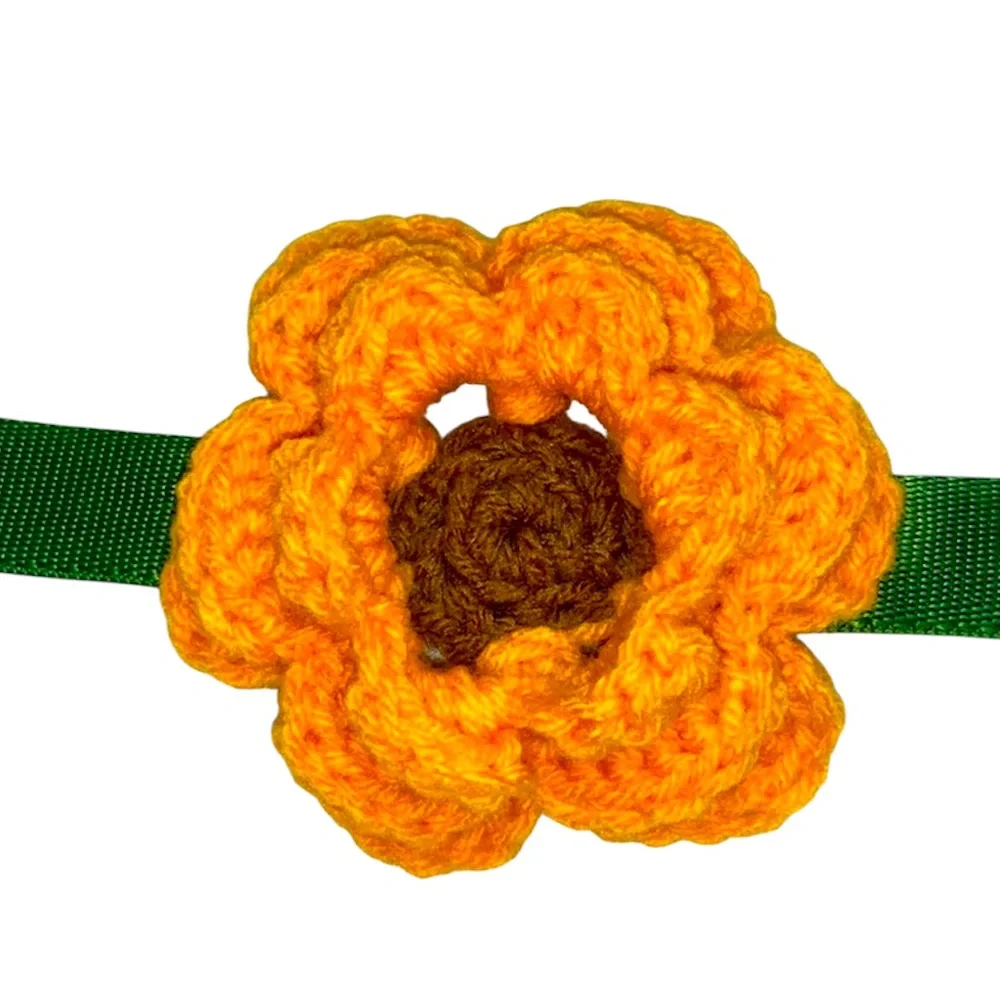 Hand Crafted Crocheted Colorful Sunflower Dog Collar Flower With Attachable Band